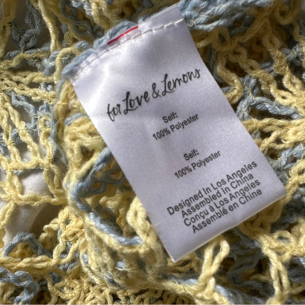 For Love & Lemons Crochet Mini Dress in Pastel Yellow and Light Blue - Picture 8 of 9